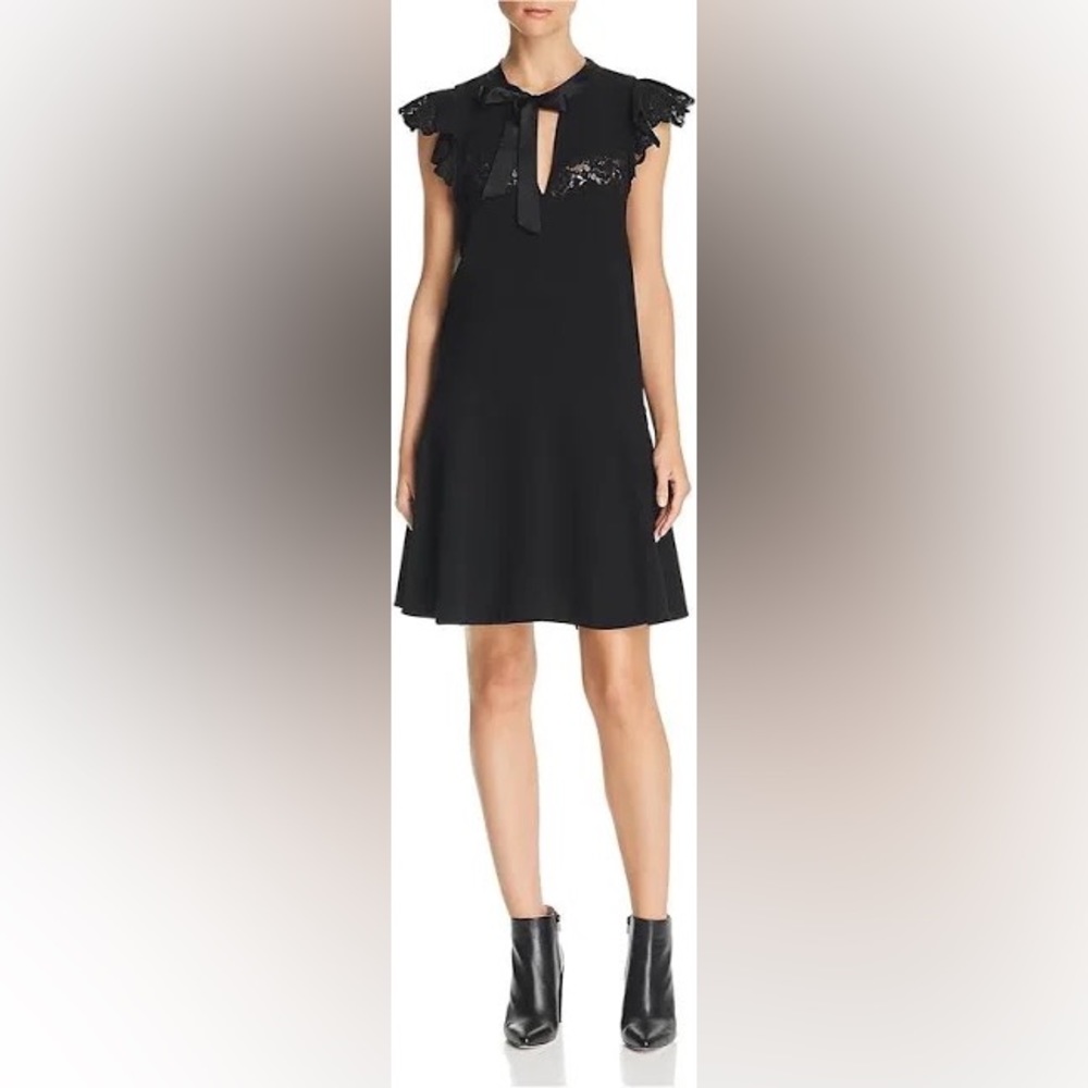 Rebecca Taylor Womens Black Crepe Lace Drop Midi Shift Dress